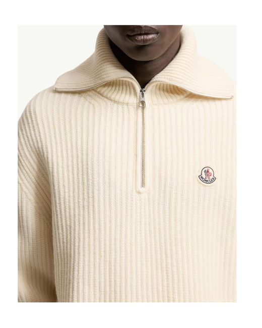 Moncler Natural Logo Rib Wool Turtleneck for men