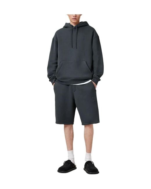 AllSaints Gray Logo-Embroidered Drawstring Track Shorts for men