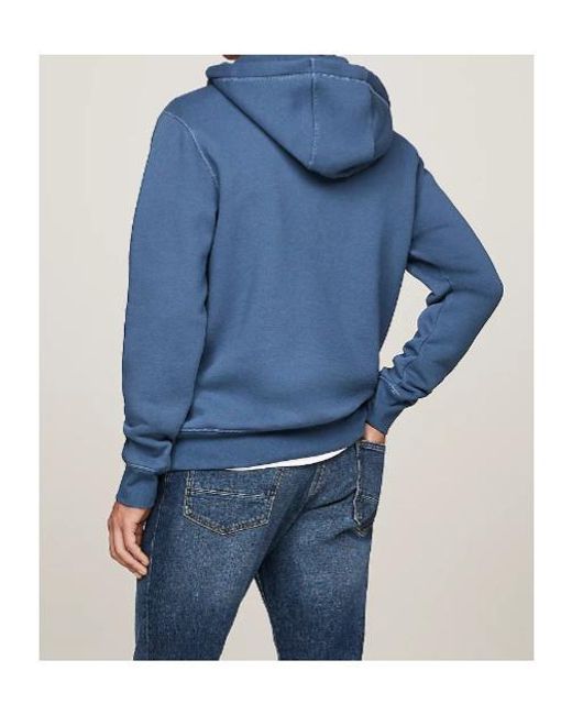 Tommy Hilfiger Blue Logo Fleece Drawstring Hoody for men