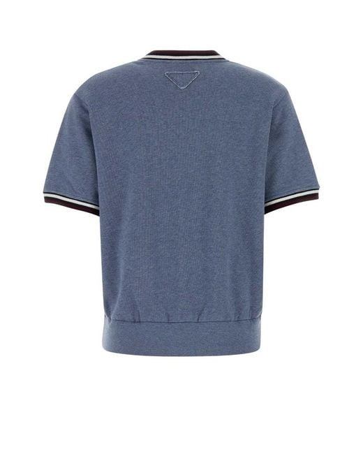 Prada Blue V-Neck Short-Sleeved Jumper