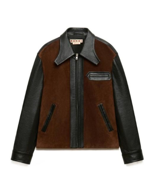 Marni Brown Leather Jacket With Crust Front for men