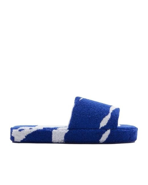 Burberry Blue Snug Cotton-Towelling Slippers