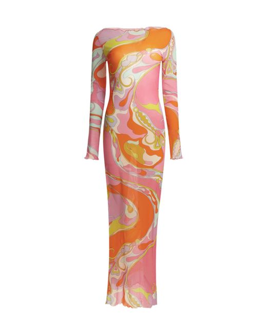 Emilio Pucci Red Pucci Orchidee Printed Long Dress