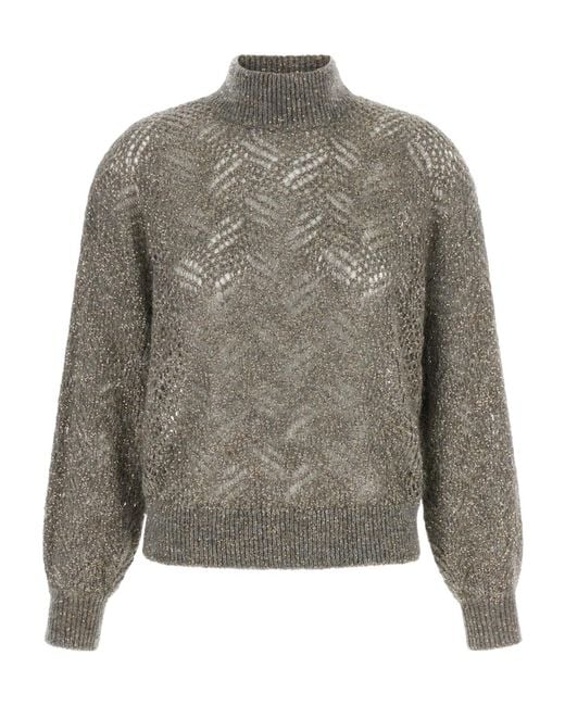 Brunello Cucinelli Gray 'Dazzling Abstract Leaf' Sweater