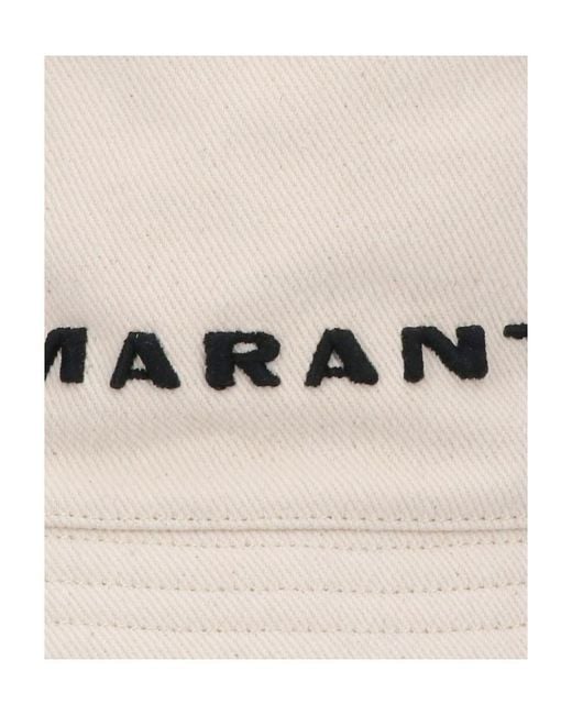 Isabel Marant White Logo Embroidered Bucket Hat for men