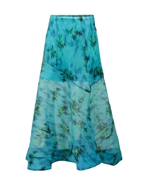 Ganni Blue Shibori Organza Fluid Skirt