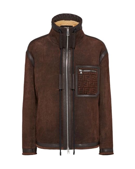 Fendi Brown High Neck Zip-Up Oversized Jacket for men