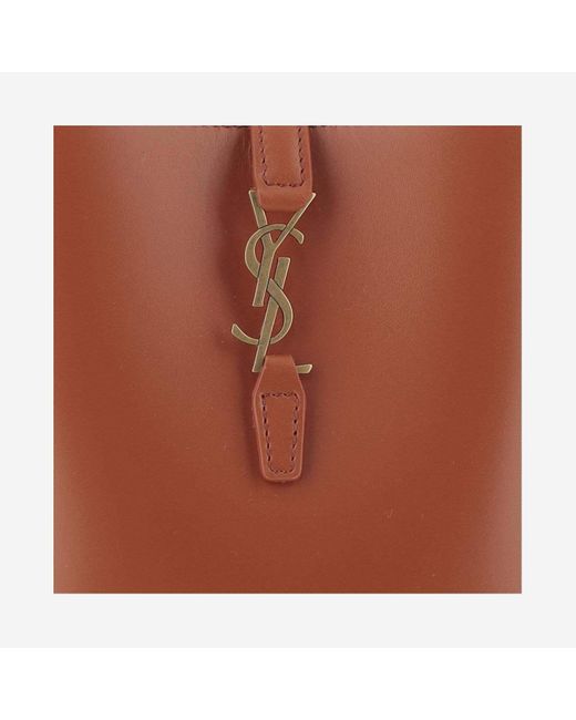 Saint Laurent Brown Mini Le 37 Logo-Plaque Bucket Bag