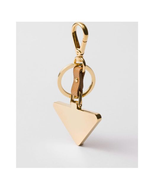 Prada Metallic Saffiano Leather And Metal Keychain