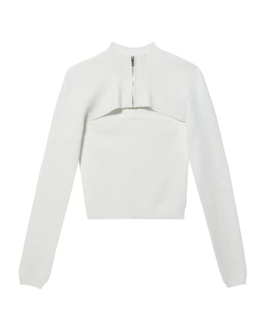 Juun.J White Turtleneck Zip-Up Sweater