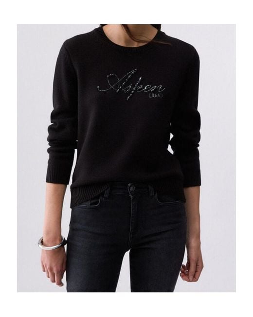 Liu Jo Black Gem-Embroidered Sweater