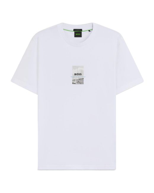 Boss White Logo Crew-Neck T-Shirt for men
