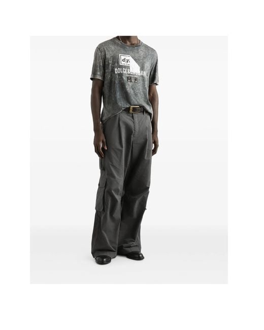 Dolce & Gabbana Gray Marble-Effect Crewneck T-Shirt for men