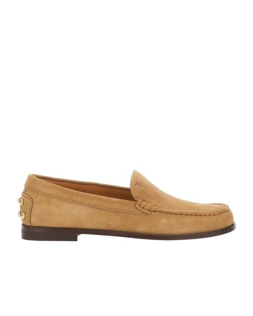 Tod's Brown Logo Embossed Slip-On Loafers