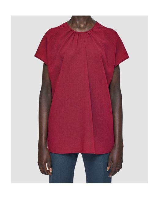 Joseph Red Broca Sheer Fine Wool Blouse