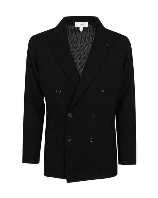Lardini Black Textured Double-Breasted Knitted Jacket for men