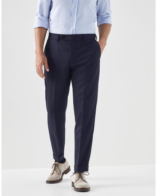 Brunello Cucinelli Blue Tapered-Leg Wool Trousers for men