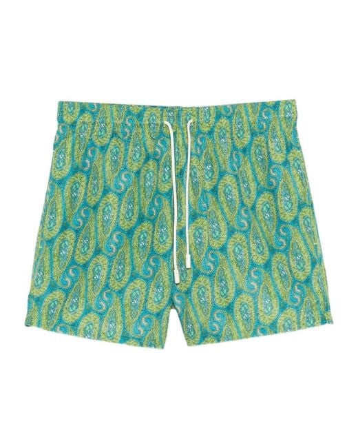 Etro Green Paisley Printed Drawstring Swim Shorts for men