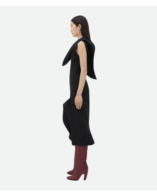Bottega Veneta Black Structured V-Neck Midi Dress