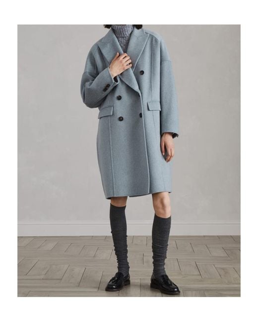 Brunello Cucinelli Blue Cashmere Midi Coat