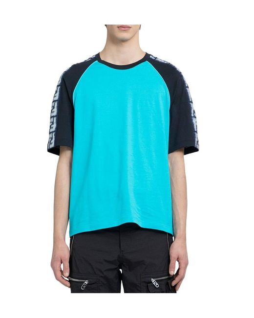 Fendi Blue Logo Tape Crewneck T-Shirt for men
