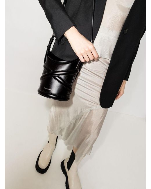 McQueen White Curve Small Bucket Bag