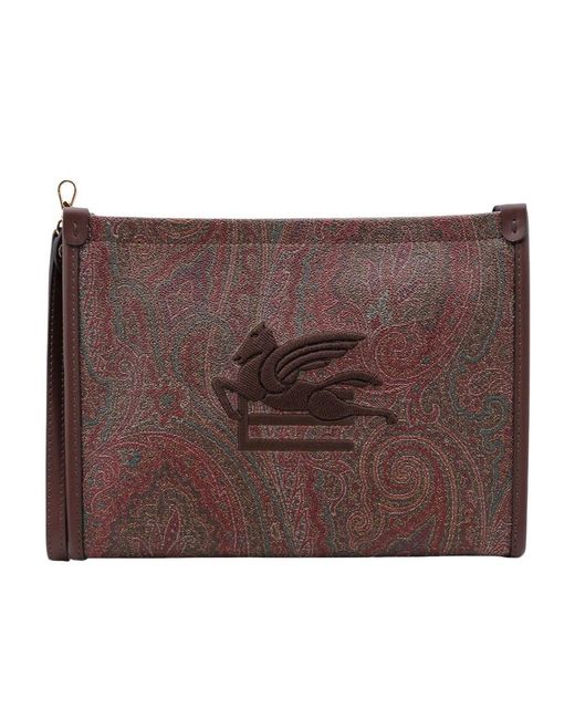 Etro Brown Pailsey Printed Zipped Clutch Bag