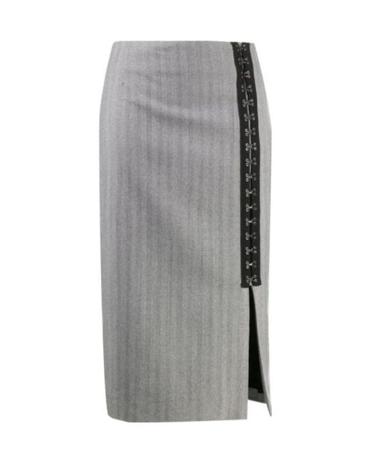 Karl Lagerfeld Gray Hook-Eye Ribbon Detail Skirt