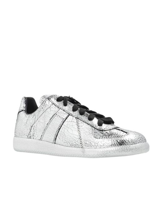 Maison Margiela White Replica Metallic-Effect Sneakers
