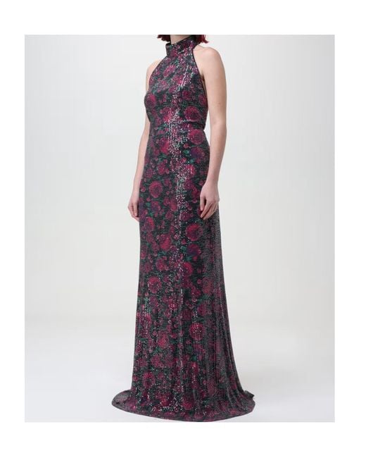 ROTATE BIRGER CHRISTENSEN Purple Rose-Pattern Sequin Maxi Dress
