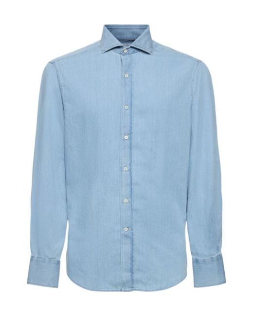 Brunello Cucinelli Blue Buckle Denim Shirt for men