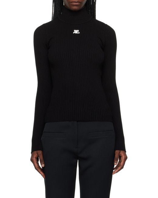 Courreges Black Embroidered-Logo Long-Sleeve Top