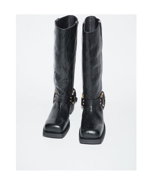 Acne Black Square-Toe Buckle Boots