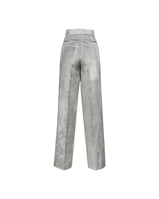 Pinko Gray Elegant Wide-Leg Satin Trousers