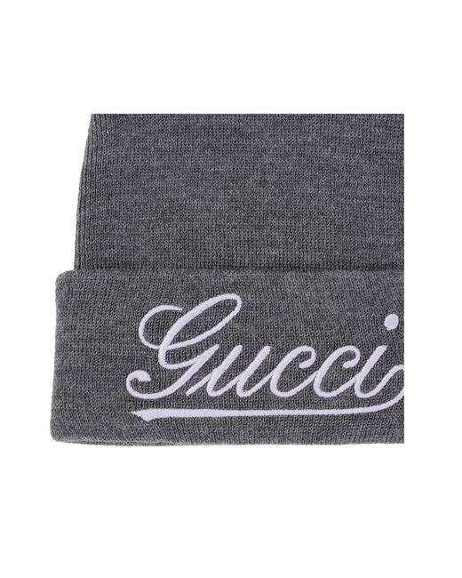 Gucci Gray Logo Embroidered Turn-Up Brim Beanie