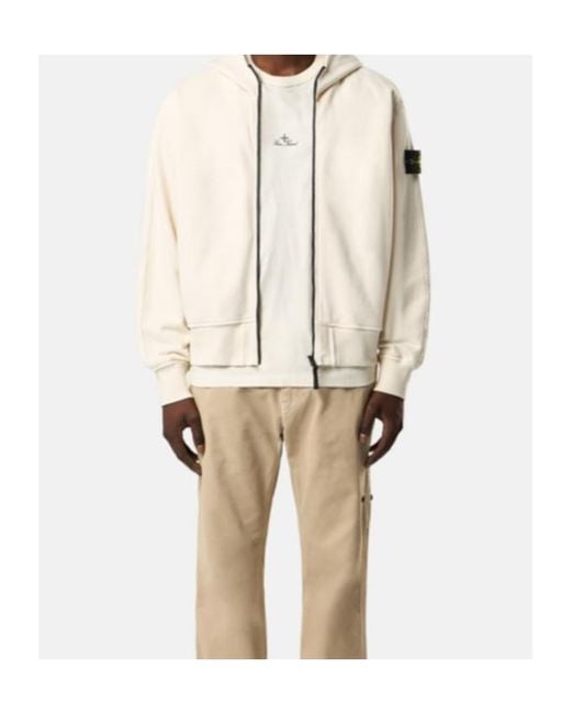Stone Island Natural Oversized Fit Zip-Up Hooded Sweatshirt for men
