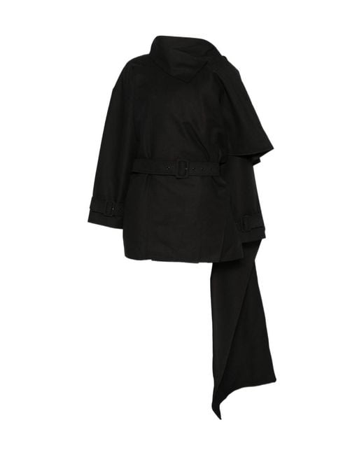 Entire studios Black Scarf-Detail Cape Coat