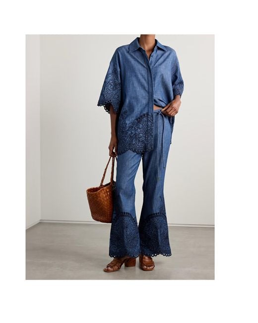 Zimmermann Blue Embroidered Flared Jeans