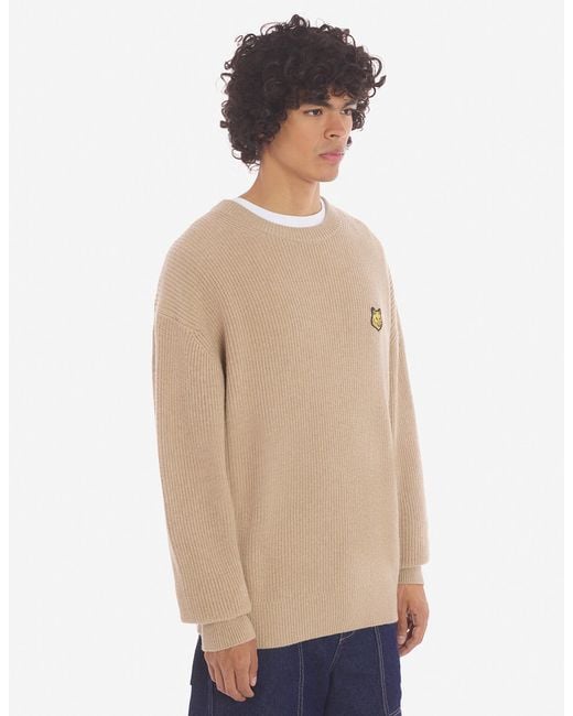 Maison Kitsuné Natural Maison Kitsuné Fox Patch Knitted Jumper for men