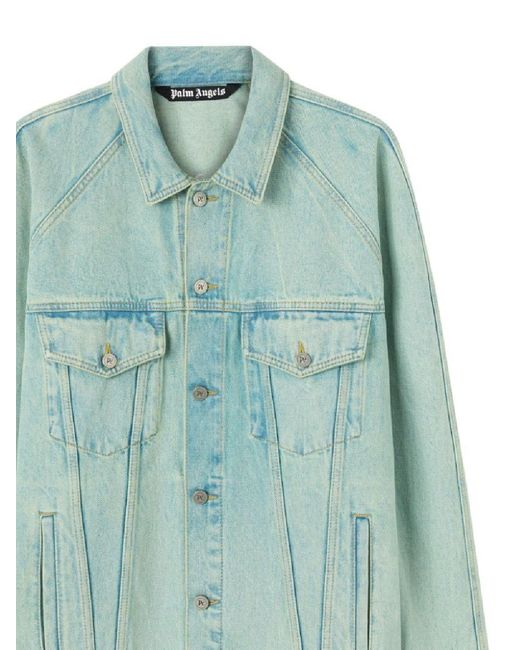 Palm Angels Green Overdyed Buttoned Denim Jacket for men