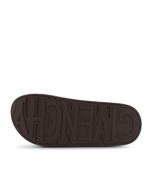 Givenchy Brown Paris Label Flat Slides for men