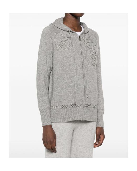 ERMANNO FIRENZE Gray Embroidered Zip-Up Hoodie