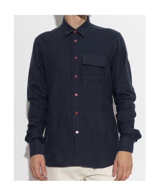 Kiton Blue Collared Long-Sleeved Shirt for men