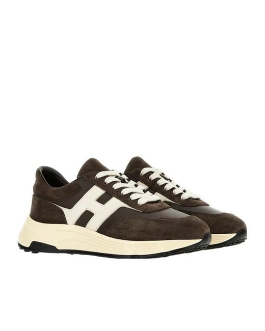 Hogan Black Coffee Leather Sneakers With Memory Foam Insole for men