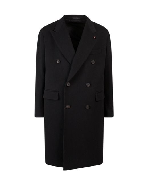 Tagliatore Black Double-Breasted Mid-Length Coat for men