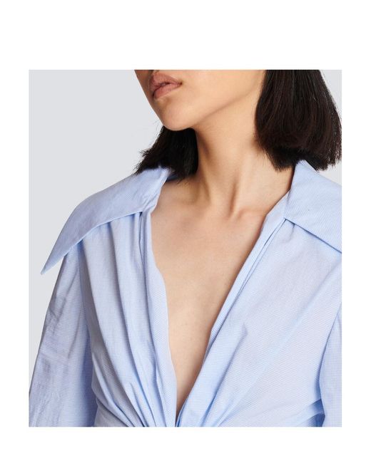Balmain Blue Poplin Knotted Shirt