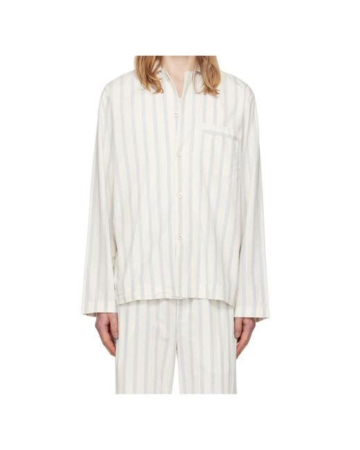 Tekla White Striped Long-Sleeved Shirt Pajamas for men