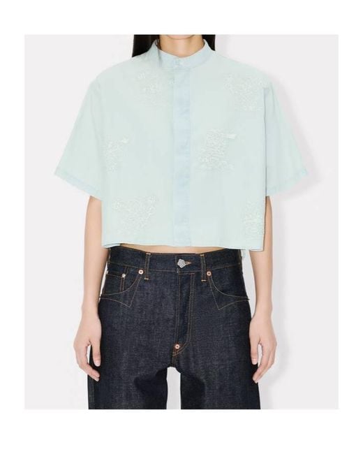 KENZO Blue Cartoon' Embroidered Short Sleeve Shirt