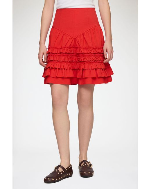 Ganni Red Ruched Detail Drop-Waist Skirt