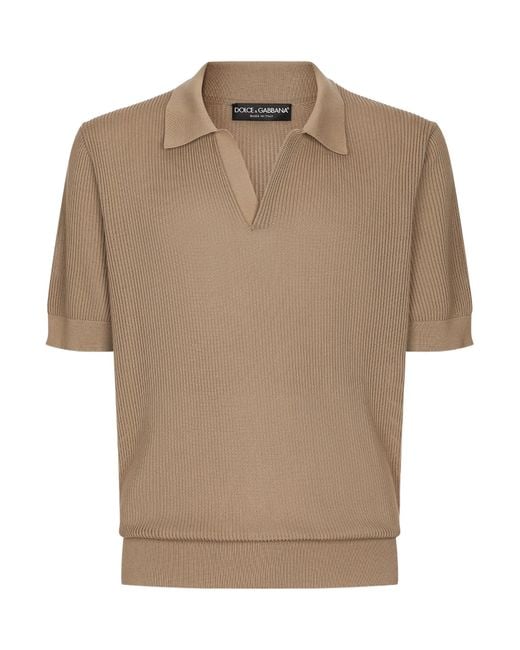 Dolce & Gabbana Natural Openwork V-Neck Polo Shirt for men